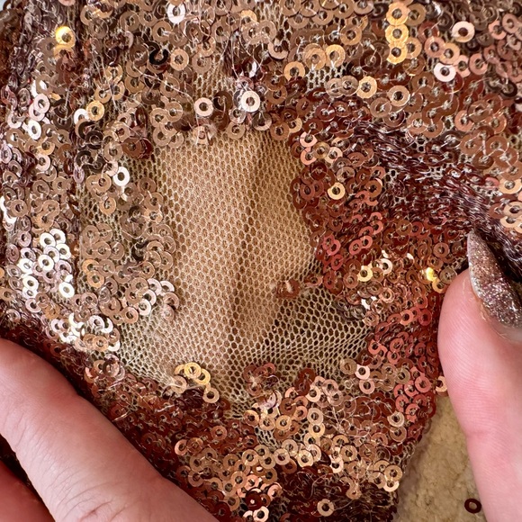 HOMAGE Black Velvet and Rose Gold Sequin Jumpsuit, Size S - Picture 7 of 8